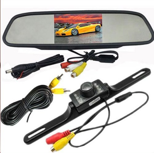 BW® 4.3 Inch LCD Car Rearview Mirror Monitor with License Plate IR Night Vision Waterproof Backup Camera System - Perfect for Safe Parking & Reversing in Low Light Conditions