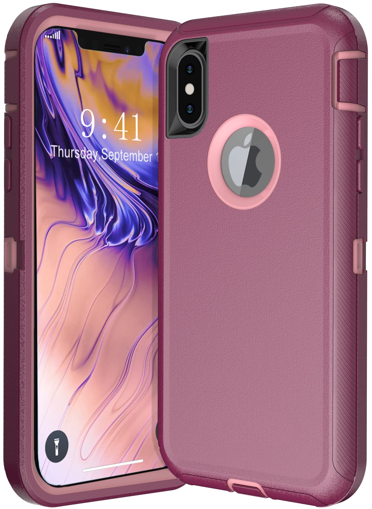 **Shockproof iPhone X/Xs Case - Heavy Duty Drop Protection, 5.8 Inch Durable Phone Cover (Purple/Pink) - Perfect for Outdoor, Work & Travel**