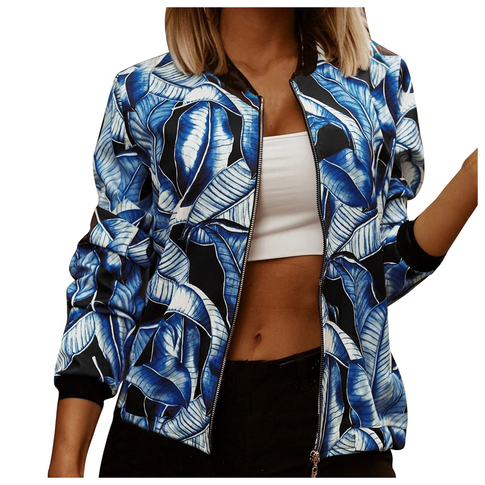 Women's Lightweight Casual Print Full Zip Long Sleeve Jacket Coat - Plus Size Outerwear for Everyday Wear, Travel & Outdoor Activities