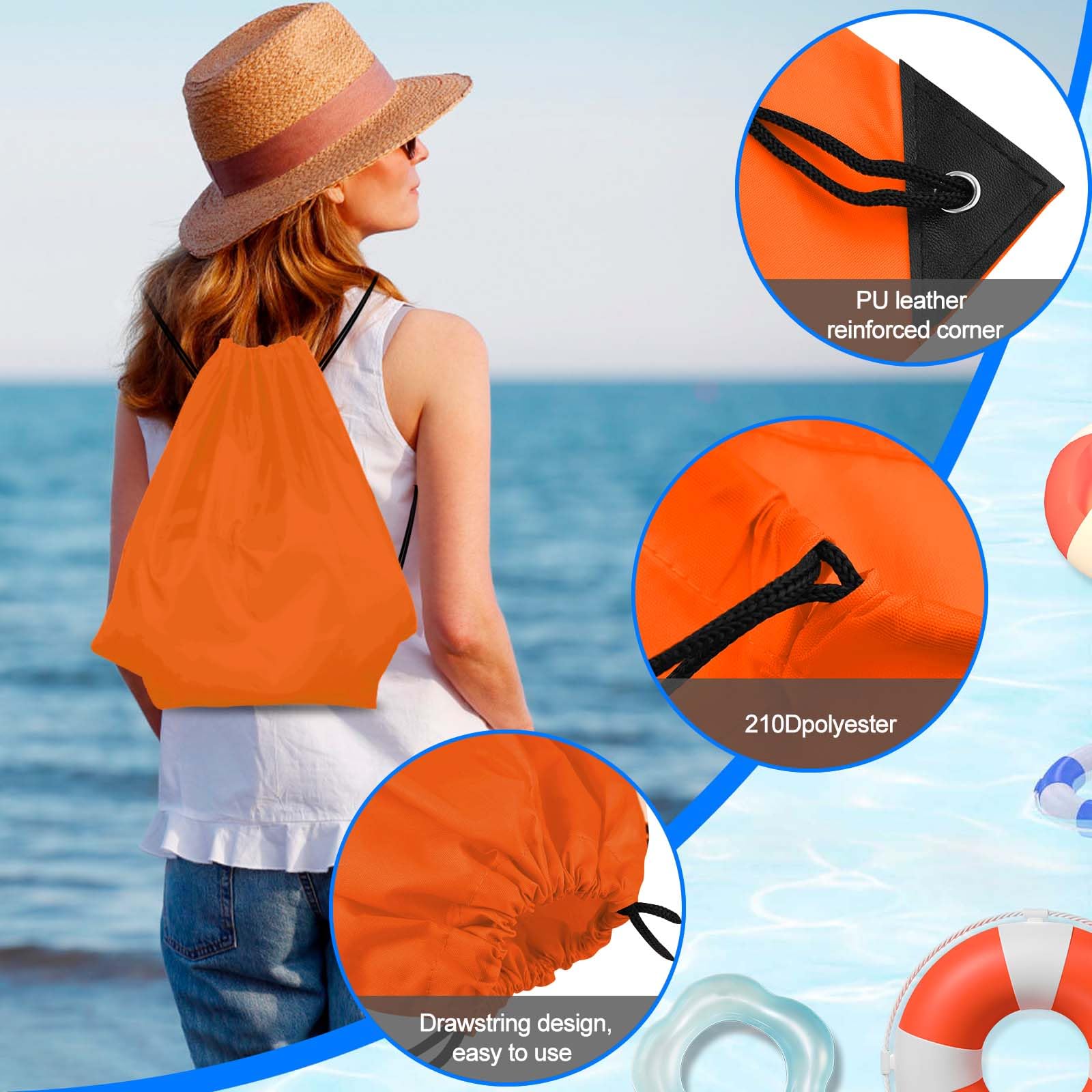 PLULON 2-Pack Orange Drawstring Backpacks - Lightweight Cinch Sack Bags for Yoga, Gym, Travel & Outdoor Sports | Perfect for Workouts, Beach Trips & Festival Essentials