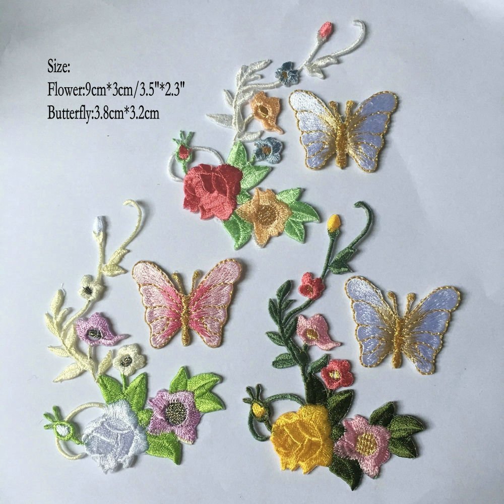 Flower Butterfly Iron On Patches - Embroidered Appliques for Clothing, Bags & Hats - DIY Sew On Stickers for Jackets, Jeans & Accessories - Perfect for Customizing Denim, Backpacks & Caps