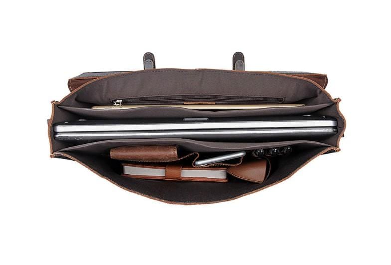 Premium Genuine Coffee Leather Men's Laptop Briefcase - Professional Business Work Bag for Office, Commuting & Travel