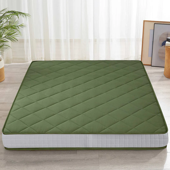 MAXYOYO Diamond Patterned Padded Japanese Floor Mattress - Extra Thick Quilted Mattress Topper in Green | Perfect for Guest Beds, Meditation & Small Spaces