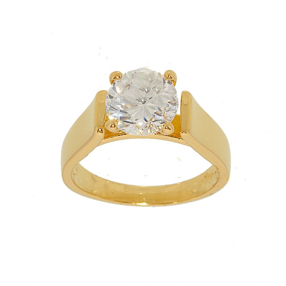 Elegant Gold Plated Brass Solitaire Engagement Ring with Clear CZ Stones - Modern Round Cut Fashion Jewelry for Weddings, Proposals & Special Occasions