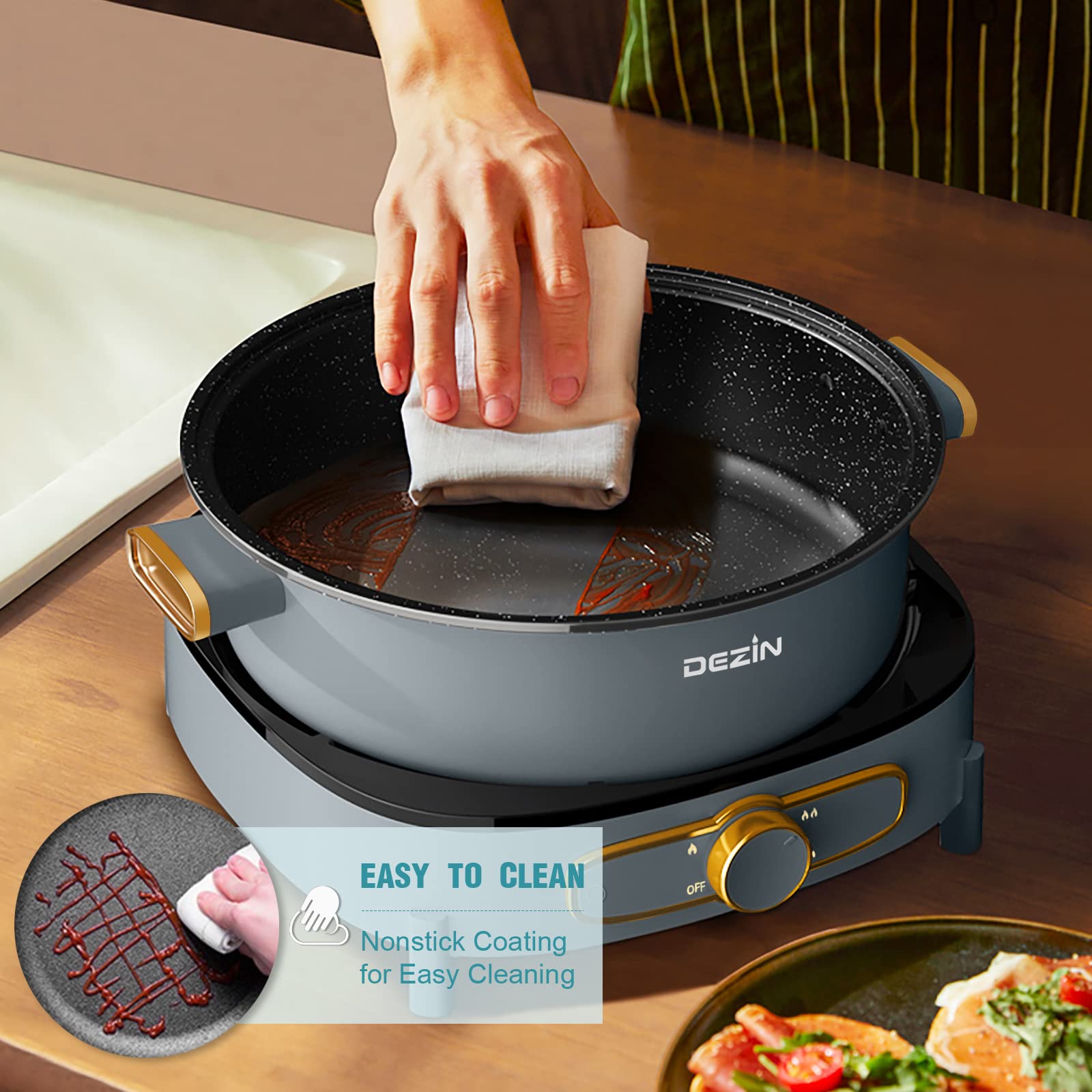Electric Shabu Shabu Hot Pot - 5L Non-Stick Electric Fondue Pot with Removable Pot, Multi-Power Control & Tempered Glass Lid - Perfect for Family Gatherings, Dinner Parties & Asian Hot Pot Nights