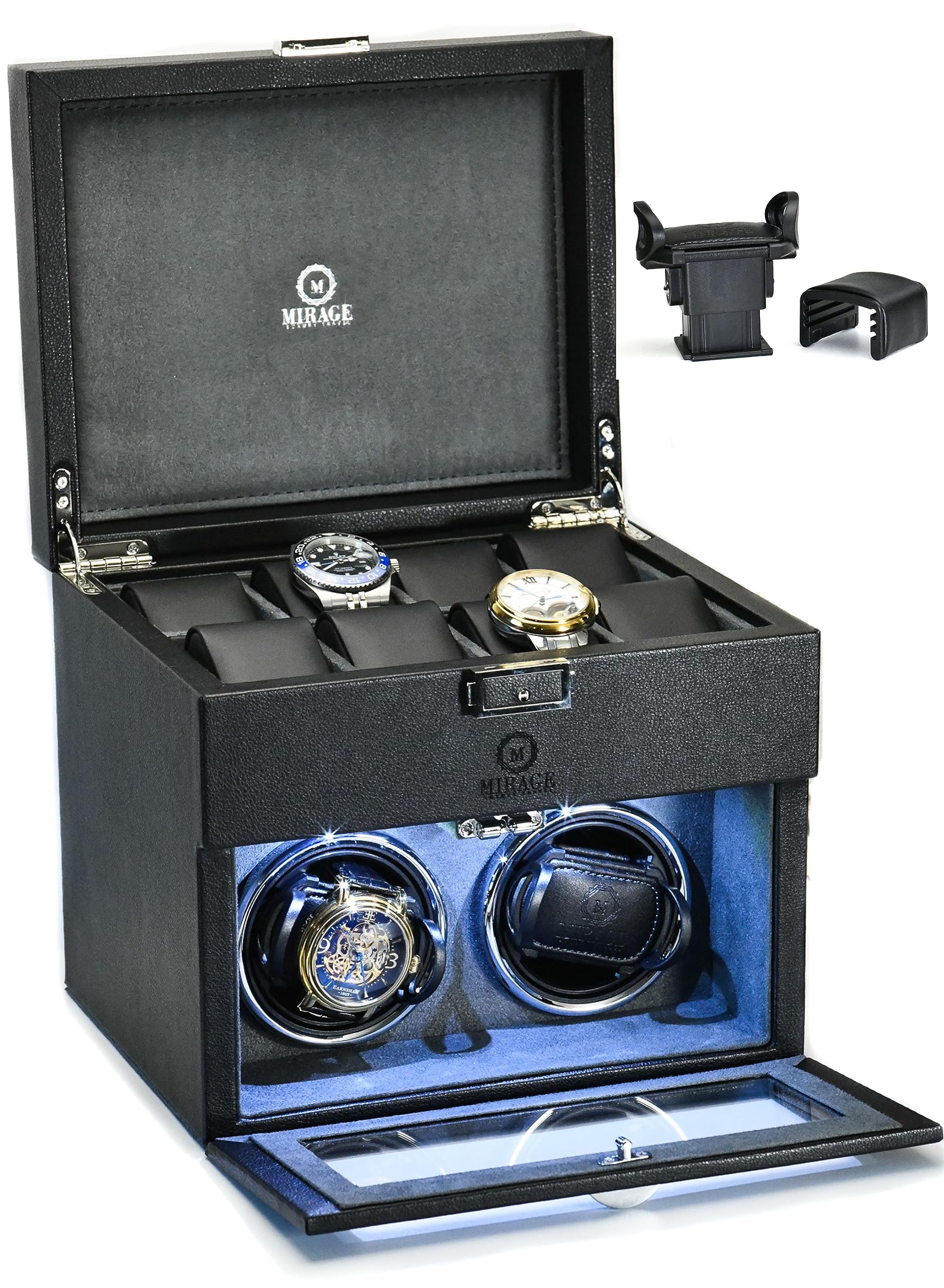 Premium Automatic Watch Winder Box with LED Lights & 8 Watch Storage - Swiss-Motif Ebony Black Design (US Brand) - Perfect for Watch Collectors & Luxury Timepiece Display at Home/Office