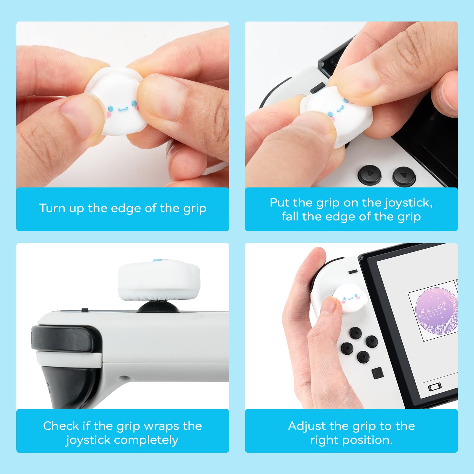 Cute Pocket Monsters Joycon Thumb Grip Caps - Soft Silicone Joystick Cover for Nintendo Switch/OLED/Lite Controller - 4PCS (Cupcakes & Cinnamon Roll Dog) - Perfect for Gaming Comfort and Controller Protection