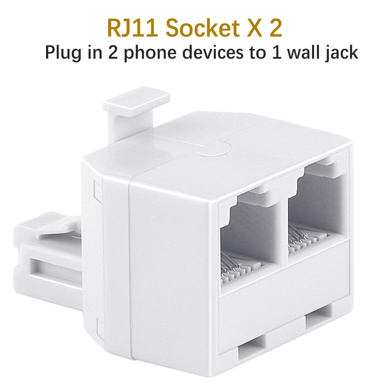 UVital RJ11 Phone Jack Splitter 1 to 2 (2-Pack) - Duplex Wall Jack Adapter for DSL, Fax & Modem - White Phone Line Splitter & Modular Converter - Perfect for Home Office & Business Use