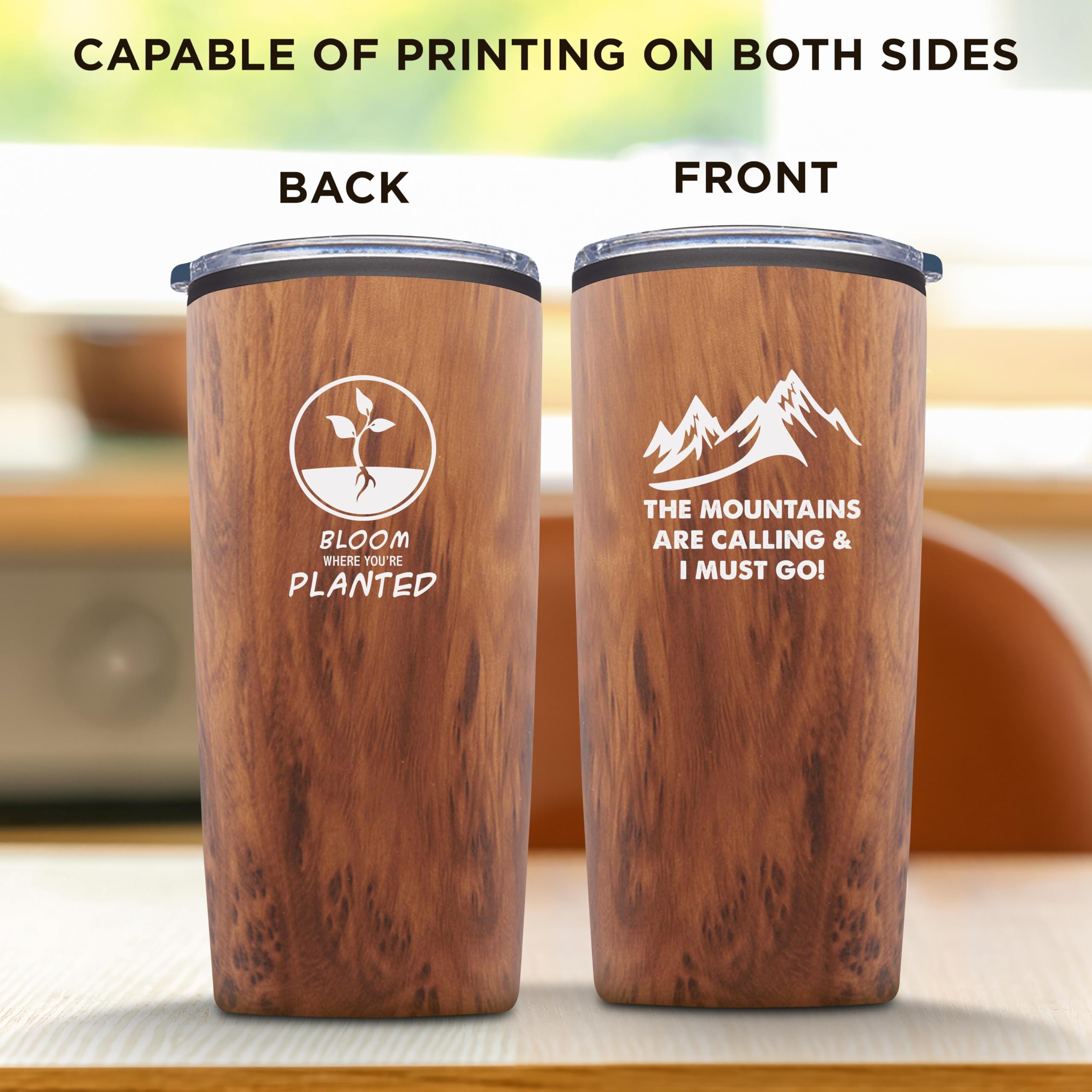 24-Pack Custom 20 oz Plastic Tumblers with Lids - Insulated Personalized Bulk Coffee Cups for Iced Drinks, Travel & Outdoor Use - Wood Grain Design
