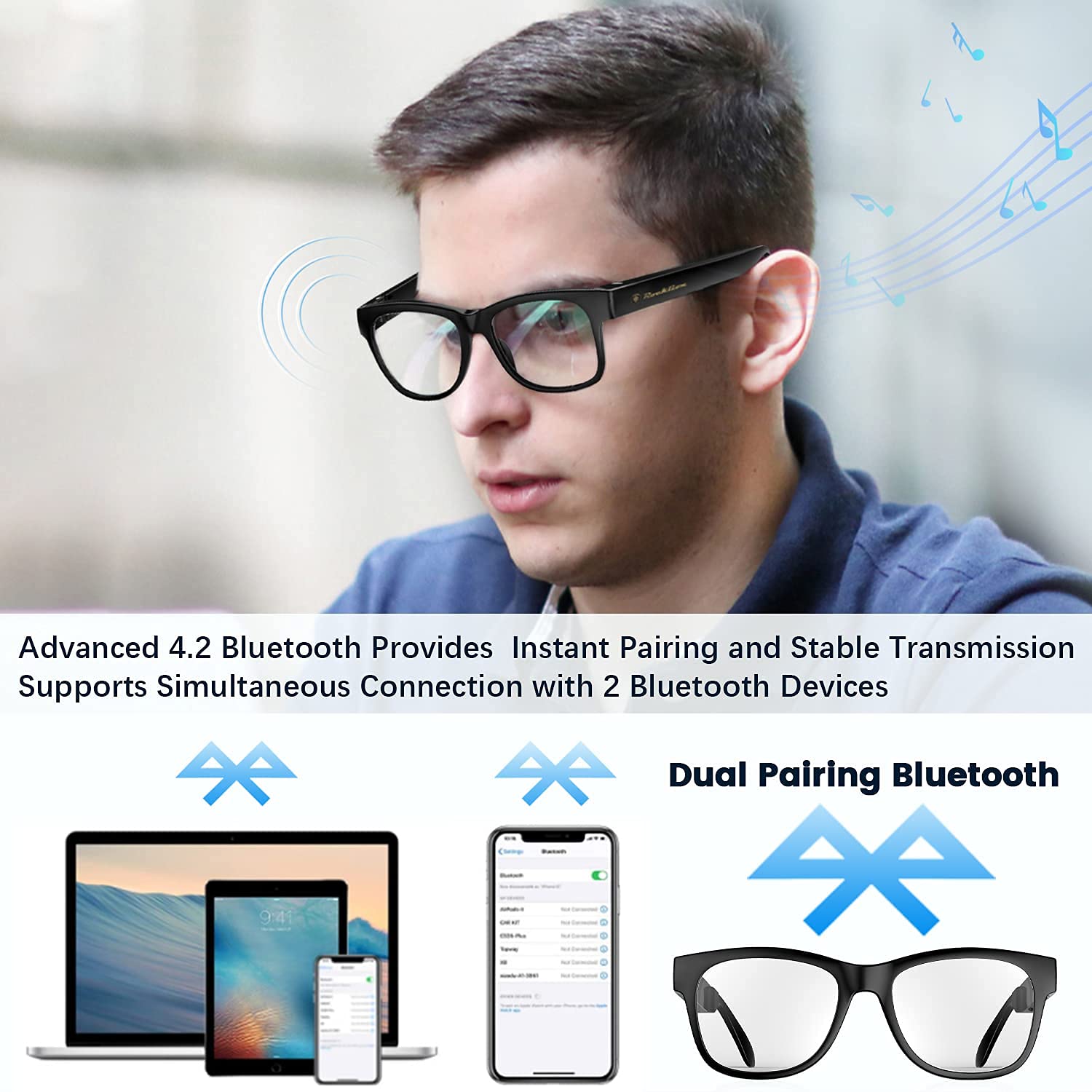 Upgraded Smart Bone Conduction Bluetooth Glasses with Open-Ear Headphones, Photochromic Blue Light Blocking Lenses, IPX6 Waterproof - Hands-Free Calls & Music - Perfect Gift for Dad & Men - Ideal for Running, Cycling & Outdoor Activities