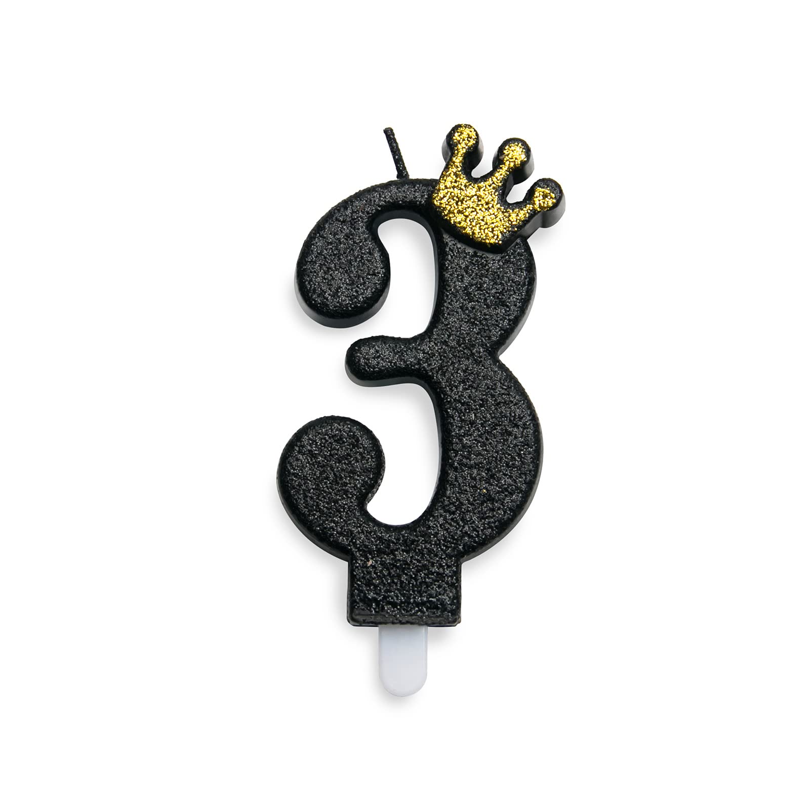 UVTQSSP 3.54 Inch Black Glitter Number 3 Birthday Candles with Golden Crown Topper - Cake Decorations for 3rd Birthday Party Celebrations | Perfect for Kids Birthday Cakes, Anniversary Desserts & Special Occasion Decor