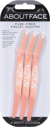 About Face Fuzz-Free Facial Razors - 3 Pack Japanese Steel Beauty Groomers for Hair Removal, Shaving & Exfoliating | Dermaplaning & Brow Shaping Tool for Smooth Skin | Perfect for Travel, Salon & Home Use