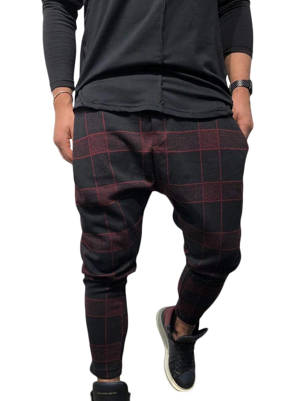 **SOMTHRON Men's Color Block Hip Hop Sweatpants - Loose Fit Cropped Joggers with Drawstring & Patchwork Design | Casual Streetwear for Gym, Lounge & Everyday Wear**