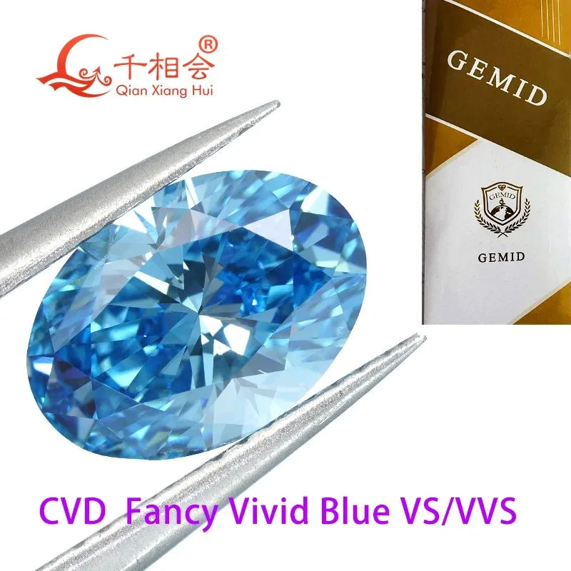 1ct & 2.4ct Lab Grown CVD Diamond - Fancy Vivid Aqua Blue, Oval Shape, VVS-SI Clarity, GEMID Certified Loose Stone for Jewelry Making & Engagement Rings