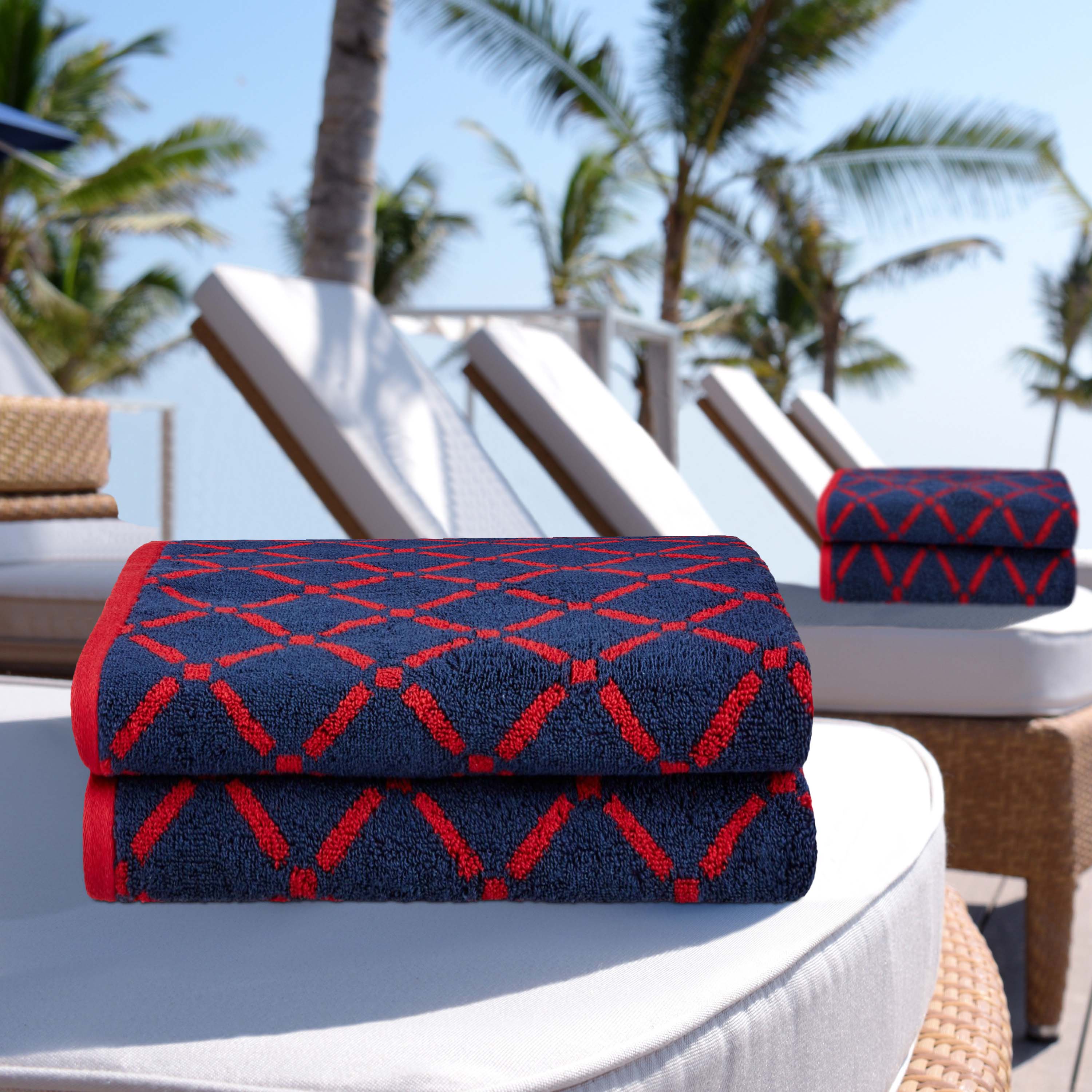 Premium Cotton Diamond Geometric 2-Piece Bath Sheet Set - Ultra Soft & Absorbent Towel Set for Spa, Bathroom & Luxury Home Use
