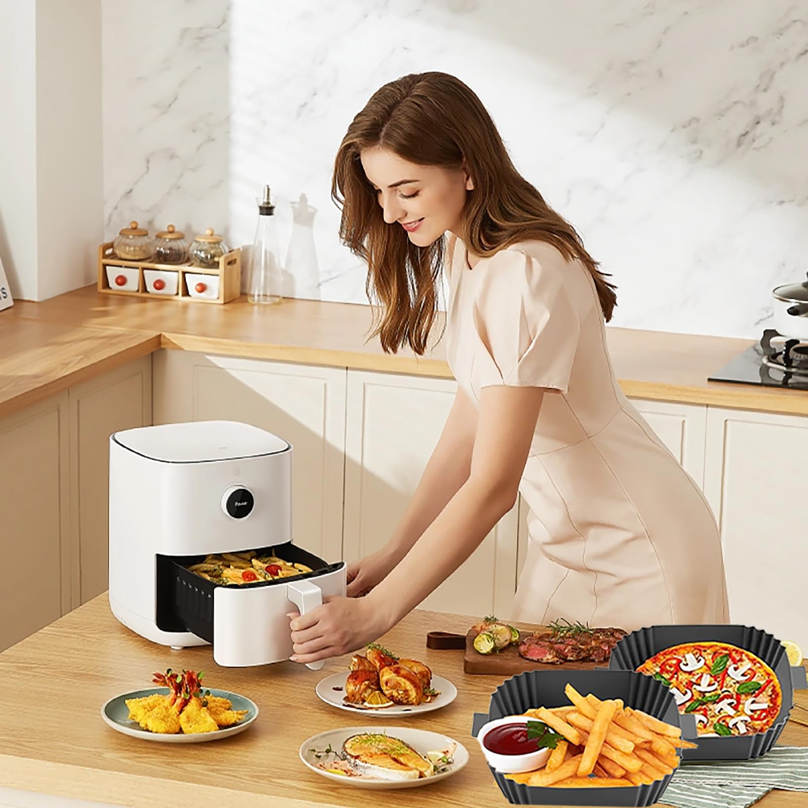 Reusable Square Silicone Air Fryer Liners - 2pcs Non-Stick Baking Accessories for Air Fryers, Perfect for Cooking, Roasting, and Baking Healthy Meals