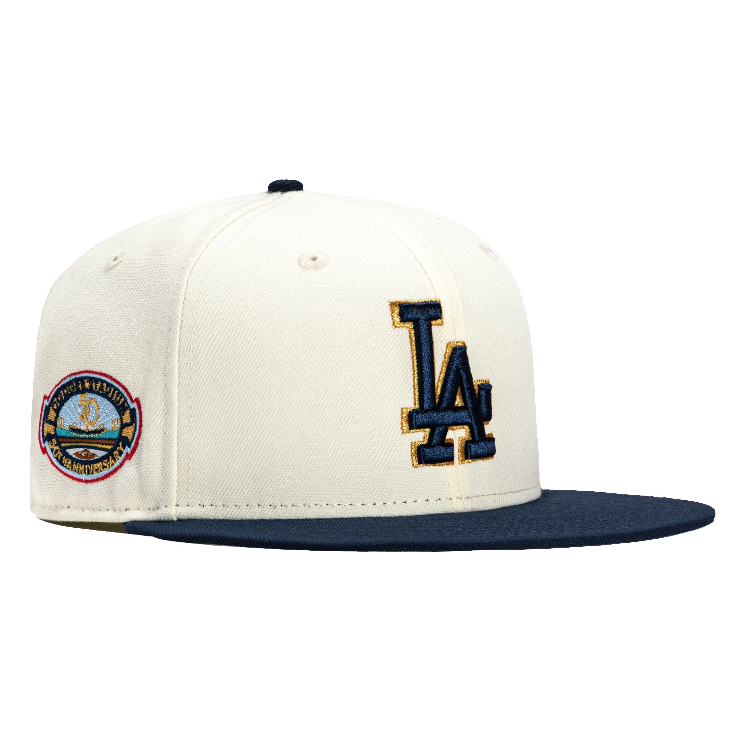 New Era 59Fifty Los Angeles Dodgers 50th Anniversary Stadium Patch Snapback Hat - White & Navy Blue - Official MLB Baseball Cap for Men & Women - Perfect for Games, Collecting & Streetwear Fashion