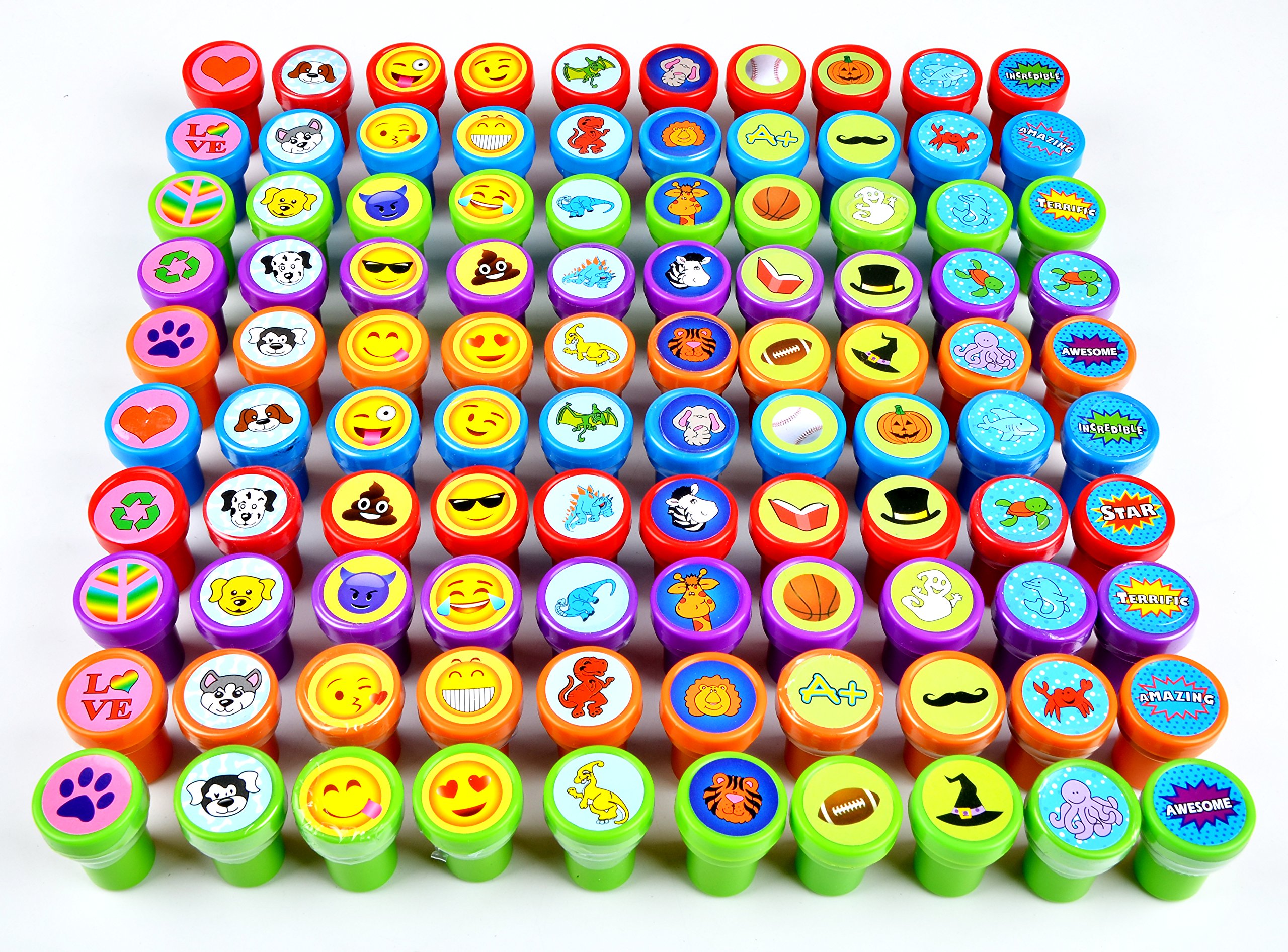 JOYIN 100PCS Assorted Self-Inking Stamps for Kids - 50 Fun Designs Including Dinosaurs & Halloween - Perfect for Party Favors, Classroom Rewards, Easter Egg Stuffers & Teacher Supplies - Great for Arts & Crafts, Scrapbooking & Kids' Treasure Box Activities