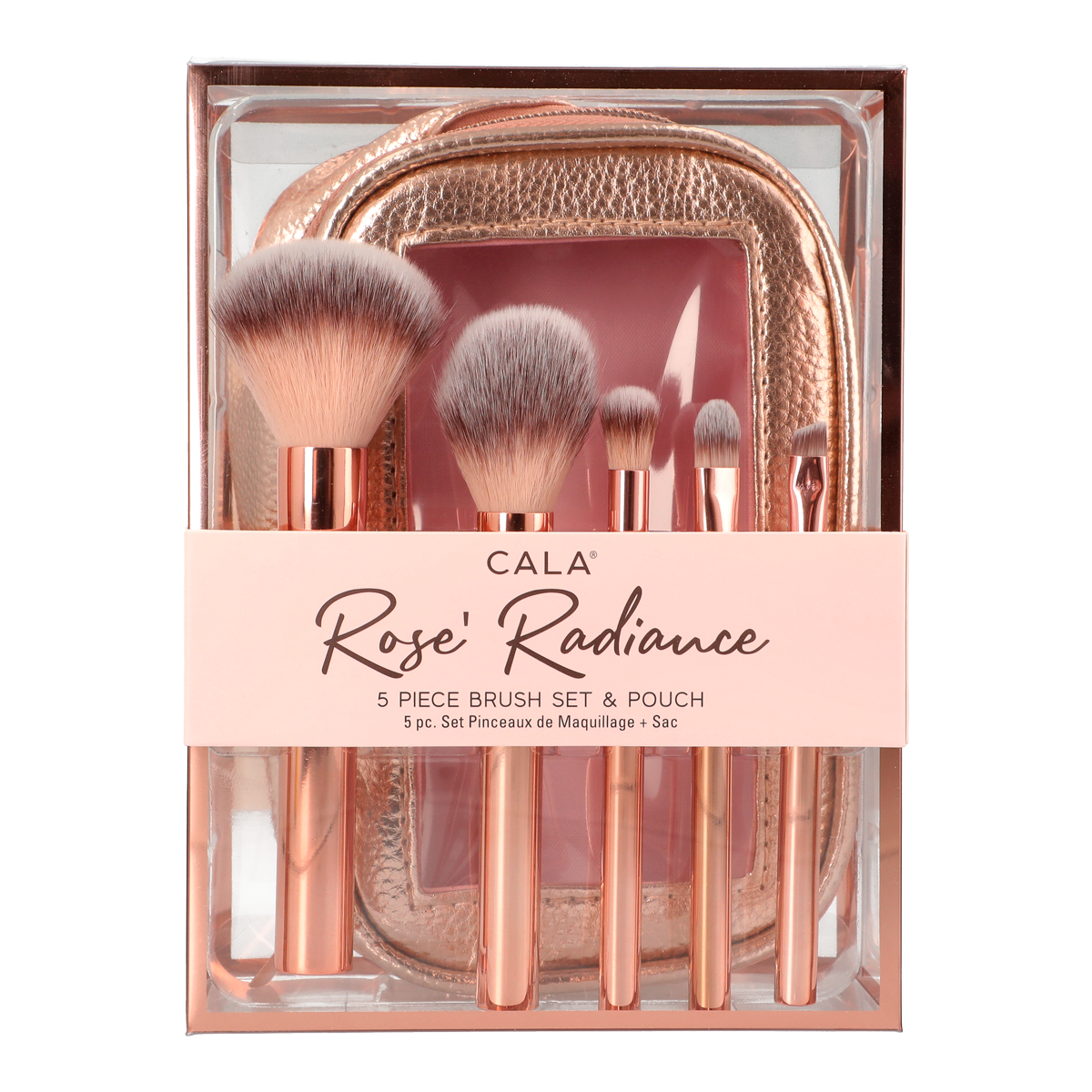 Rose Radiance 5-Piece Makeup Brush Set with Pouch - Perfect for Travel, Professional Makeup Application & Daily Beauty Routine