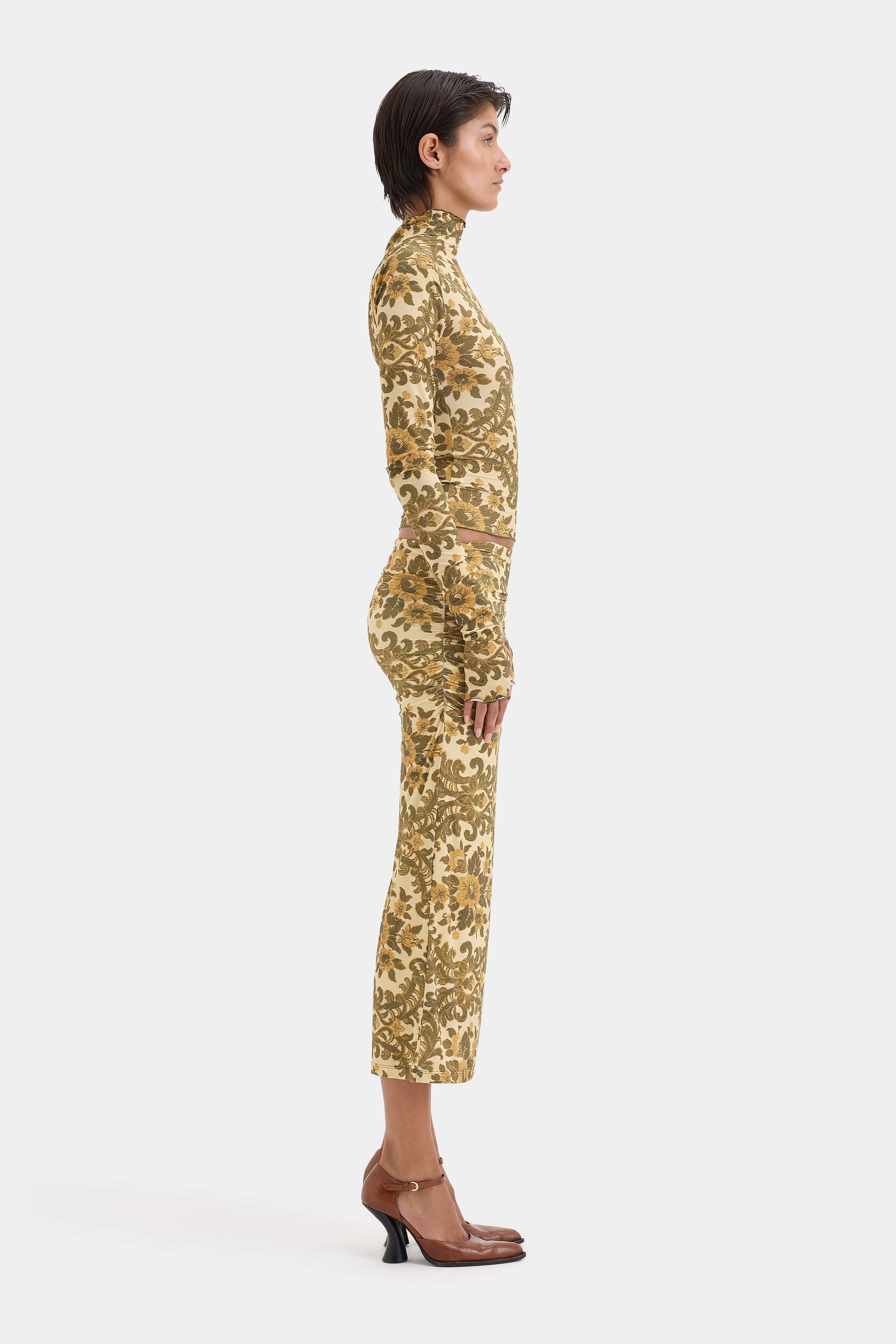 Aventine Ruched Skirt for Women - Stretchy High Waist Bodycon Midi Skirt - Perfect for Office, Date Night & Party Outfits