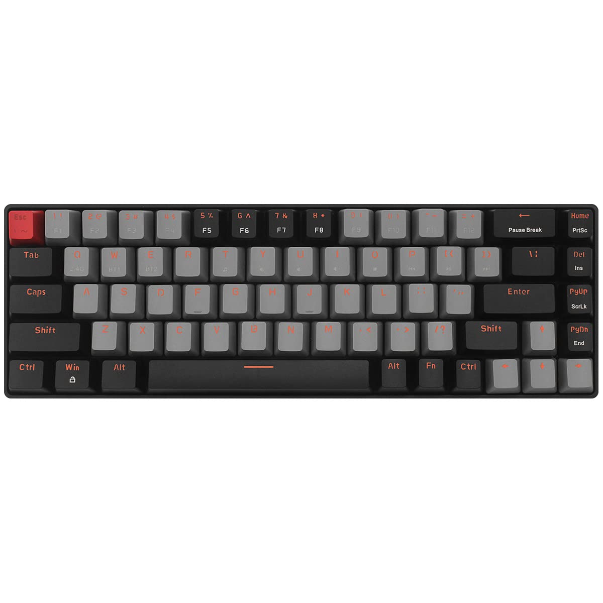 Qisan 60% Mini Wireless Mechanical Gaming Keyboard - 68 Keys, Blue Switches, US Layout, Bluetooth 5.1 (Grey & Black) | Compact Design for PC, Mac, Laptop Gaming & Office Work