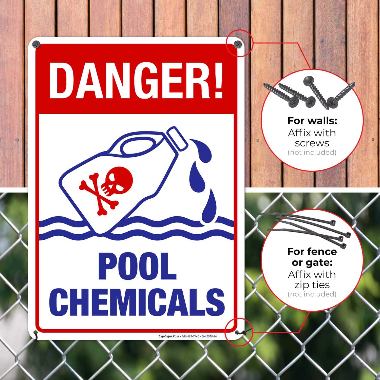 Pool Chemicals Sign - Sigo 10X14 Rust Free Aluminum Sign, Weather & Fade Resistant for Indoor/Outdoor Use, Easy Mounting, Made in USA - Perfect for Pool Safety, Maintenance & Chemical Storage Areas