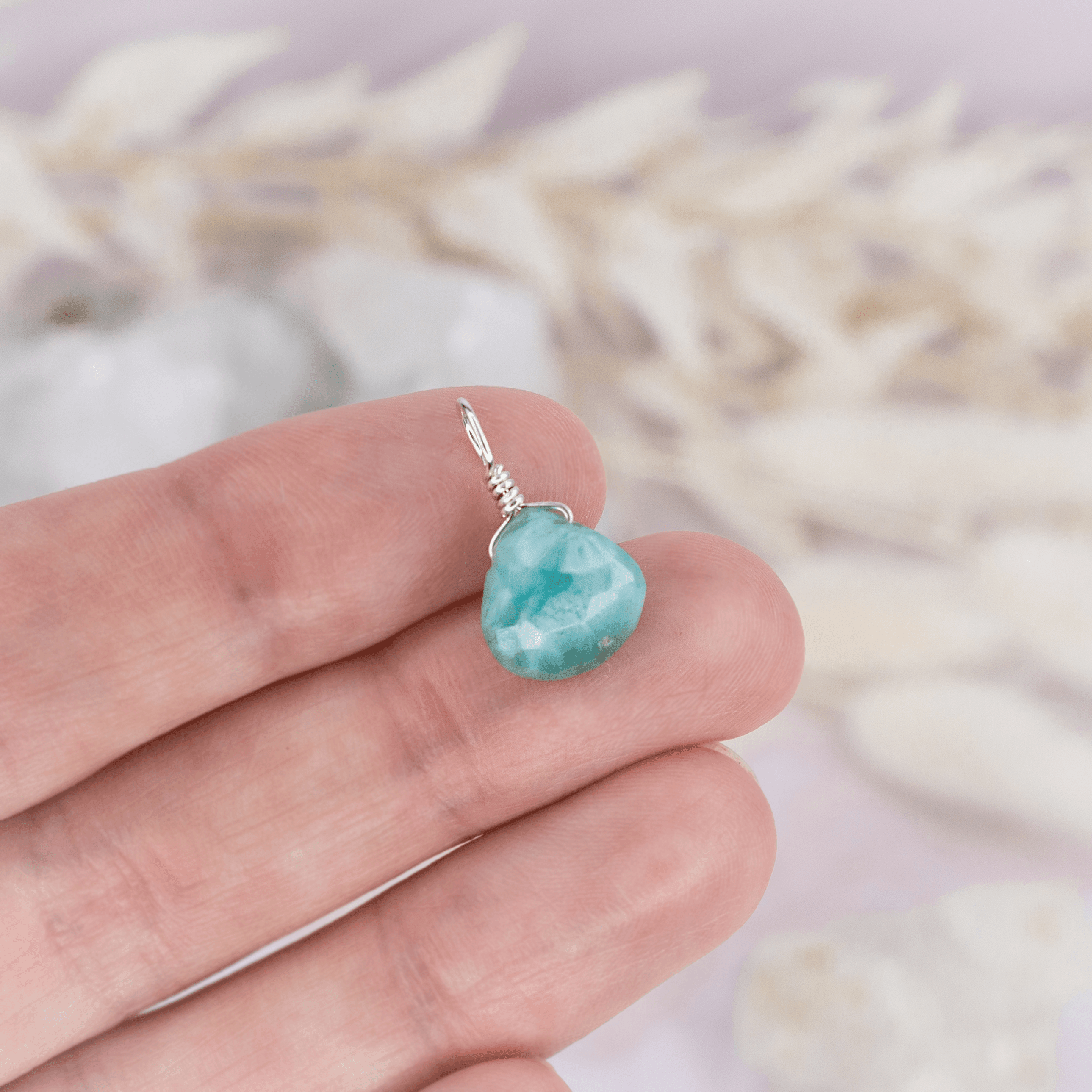 Tiny Larimar Teardrop Gemstone Pendant Necklace - Genuine Blue Stone Jewelry for Women - Perfect for Beach Vacation, Boho Style & Everyday Wear