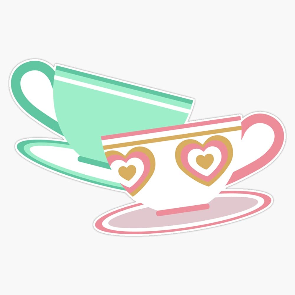 Mad Tea Party Teacups - Pink & Green Waterproof Vinyl Decal Sticker for Cars, Bumpers, Laptops & Windows | 5 Inch Car Sticker | Perfect for Disney Fans, Tea Lovers & Unique Vehicle Decoration