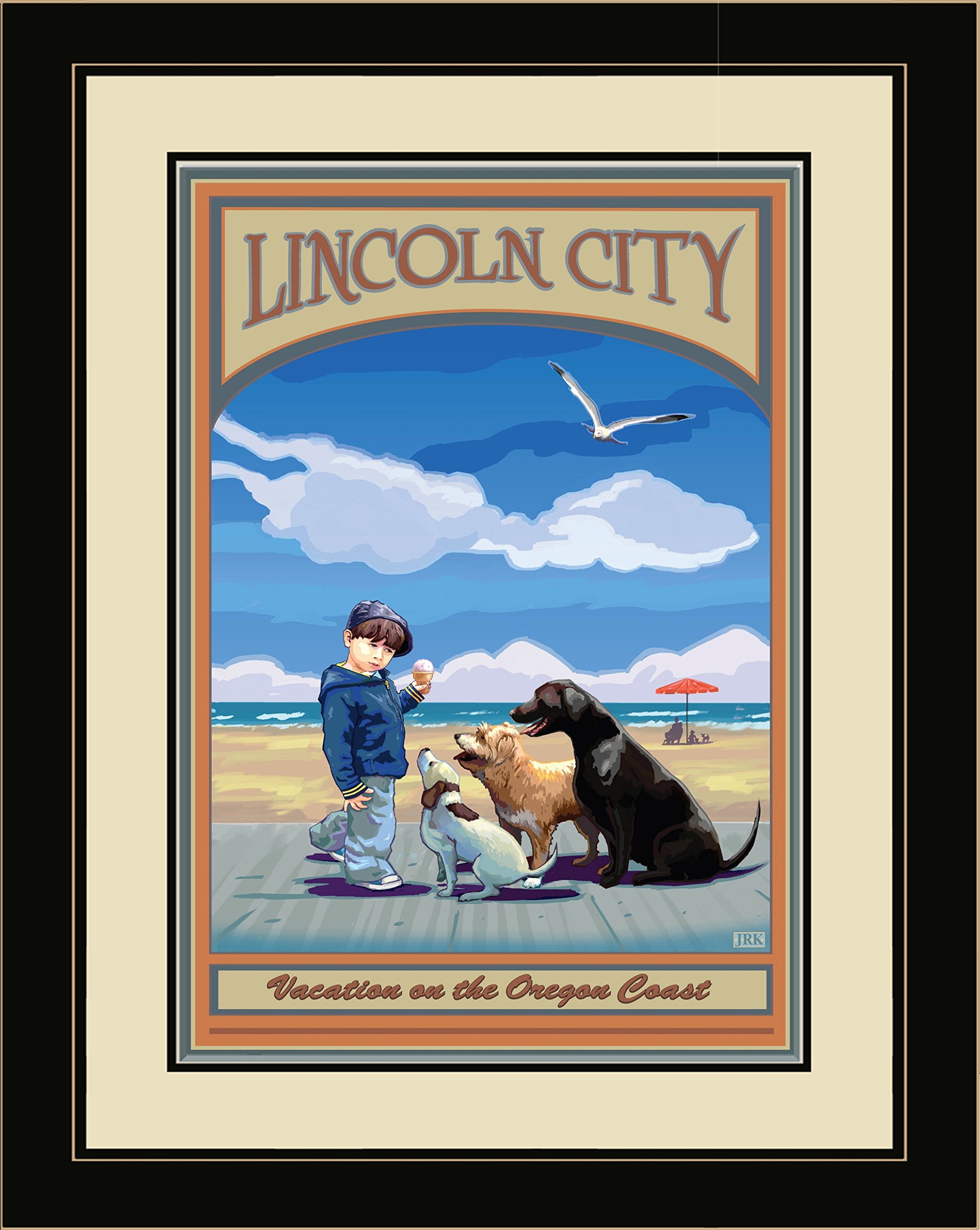 Joanne Kollman Lincoln City Snack Attack Framed Wall Art - 20x26 Inch Coastal Kitchen Decor, Northwest Artist Painting for Dining Room & Cafe Wall Decor