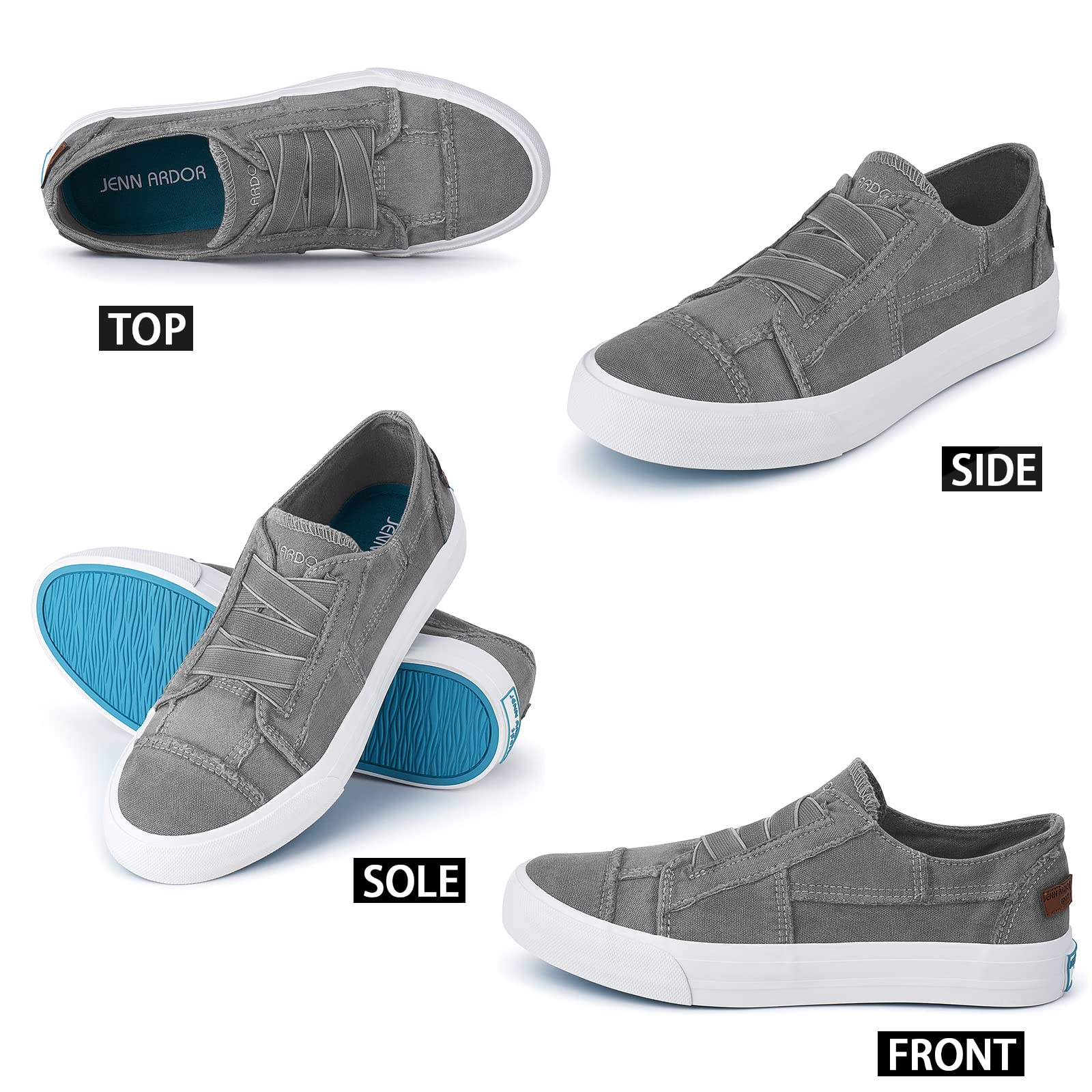 JENN ARDOR Women's Slip-On Sneakers - No Lace Elastic Low Top Canvas Shoes for Women | Trendy & Comfortable Casual Walking Flats | Perfect for Work, Travel & Everyday Wear
