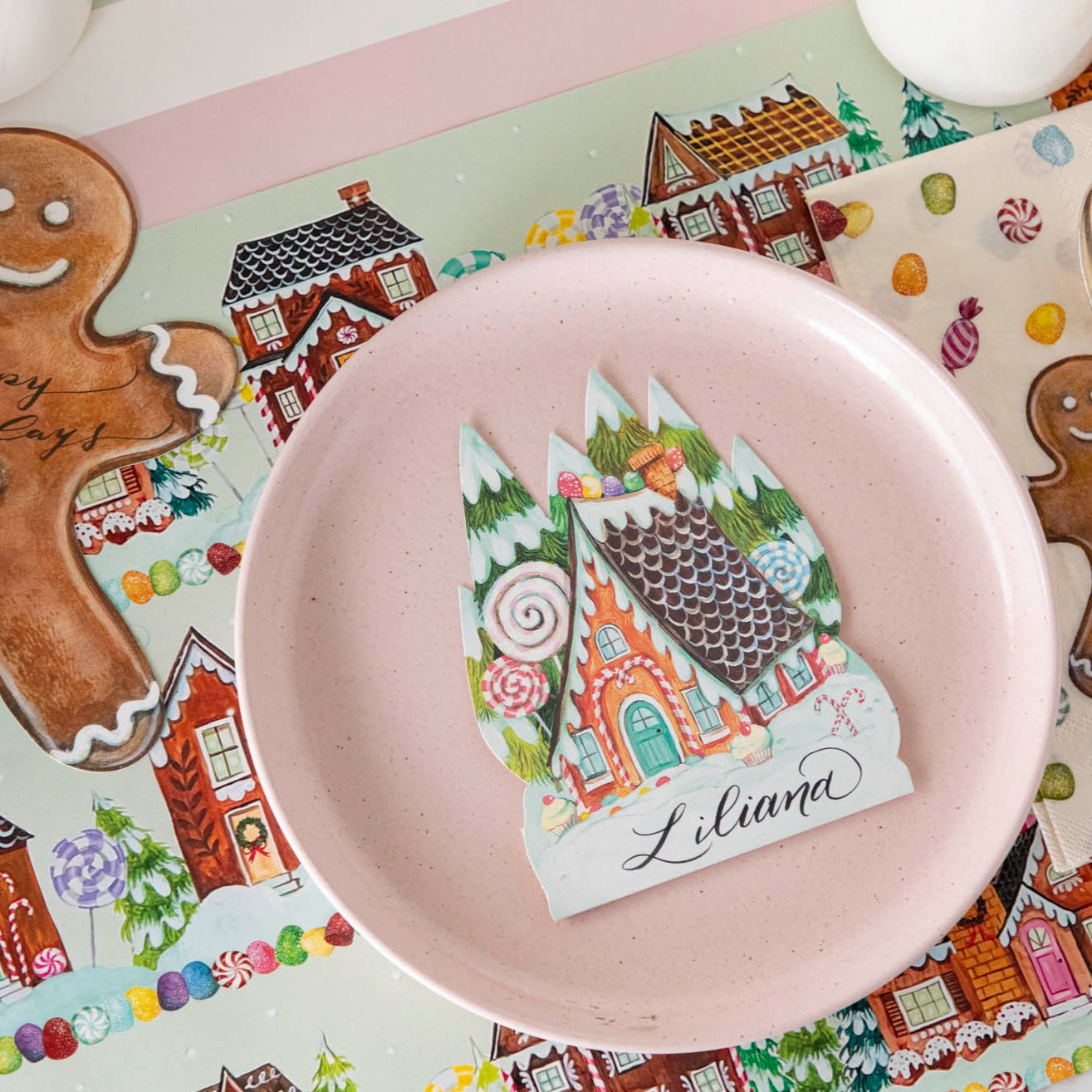 Christmas Gingerbread Village Placemat Set of 4 - Holiday Table Decor for Dining, Kitchen, and Party - Non-Slip Heat Resistant Coasters for Festive Gatherings