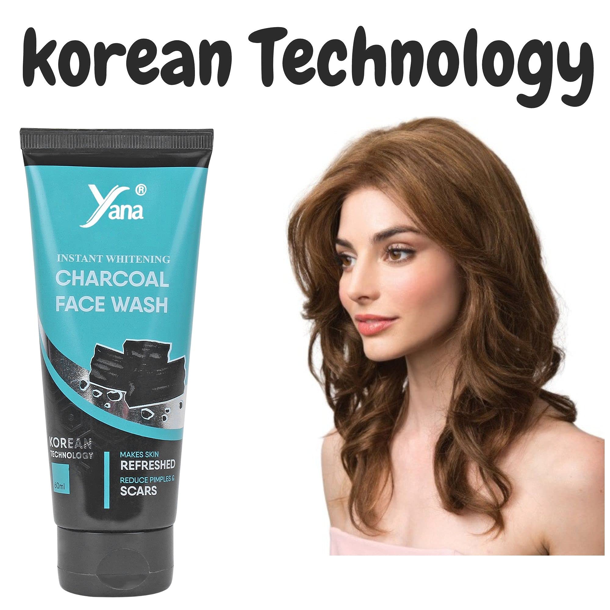 YANA Instant Whitening Charcoal Face Wash for Men & Women - Deep Cleansing, Pimple & Acne Control - Brightens Skin Tone - Perfect for Daily Skincare Routine & Oily Skin Care
