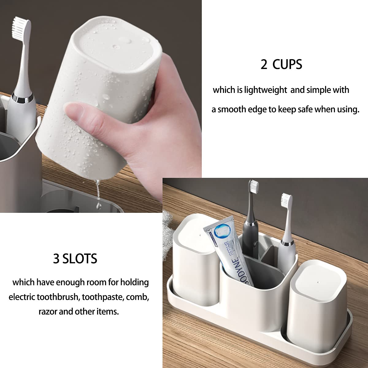 **Electric Toothbrush Holder Stand with 2 Cups - Bathroom Organizer for Toothbrush, Toothpaste, Razor & Dental Floss - White | Perfect for Countertop Storage & Small Space Organization**