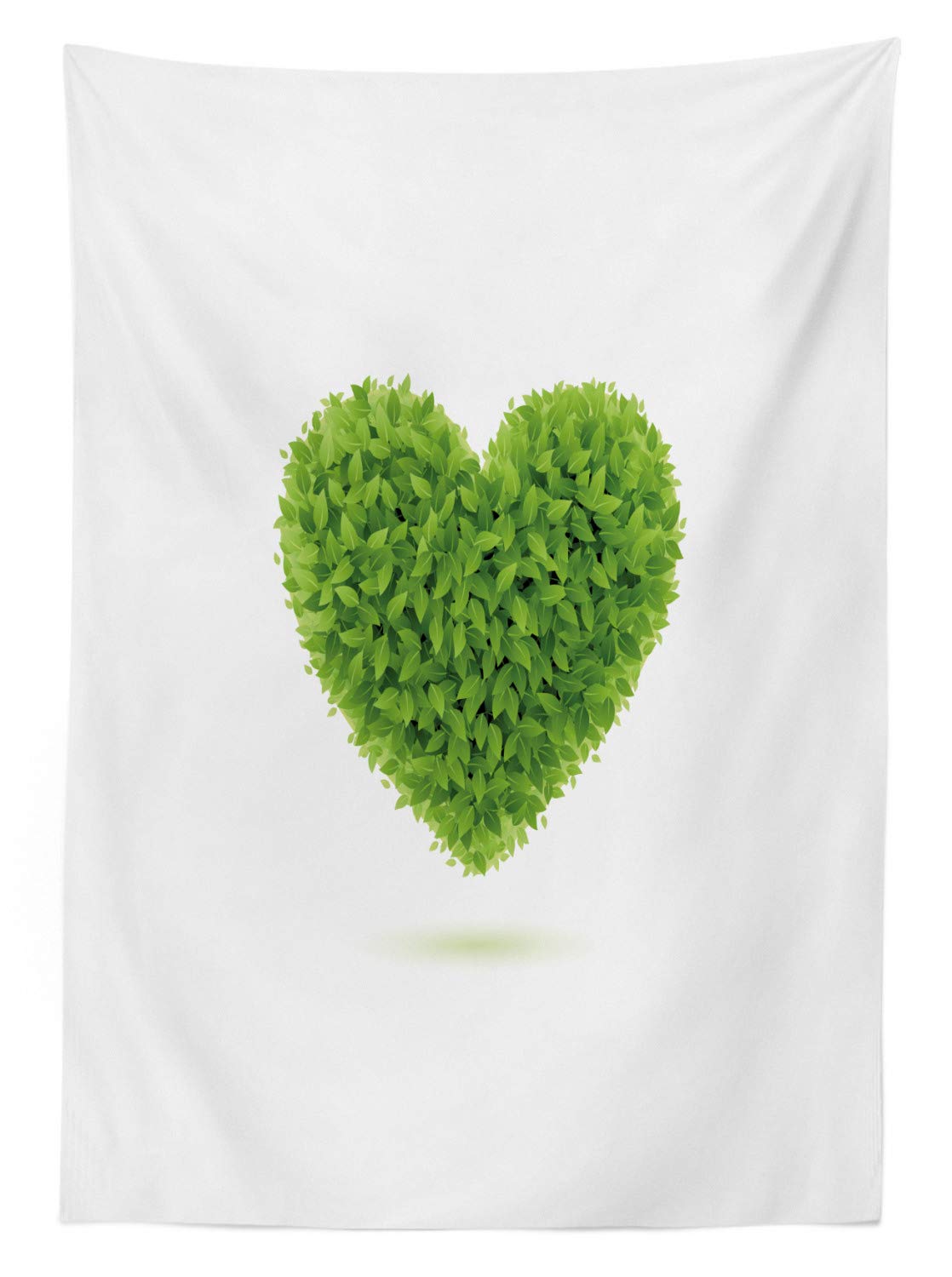 Ambesonne Green Outdoor Tablecloth - Heart with Leaf Foliage Romantic Garden Design, Washable Picnic Table Cover 58x84 Inches, Fern Green & White - Perfect for Garden Parties, Picnics, BBQs, and Outdoor Dining