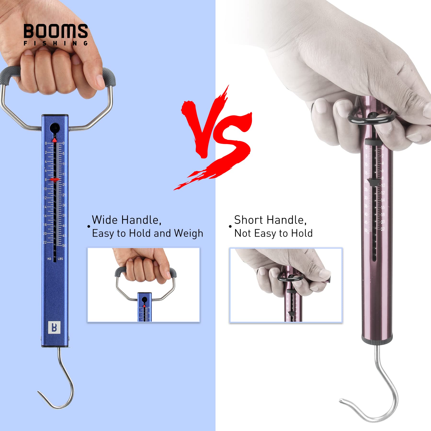 Booms Fishing TS2 Aluminum Fish Scale - 50lbs for Hooks & Rigs Tension - Perfect for Fishing & Luggage