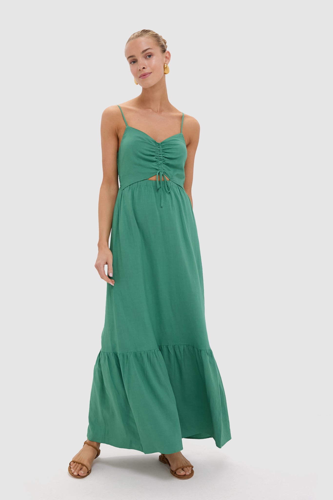 Botanical Green Winslet Maxi Dress - Flowy Summer Dress for Women, Boho Chic Floral Print, Beach Wedding & Vacation Outfit