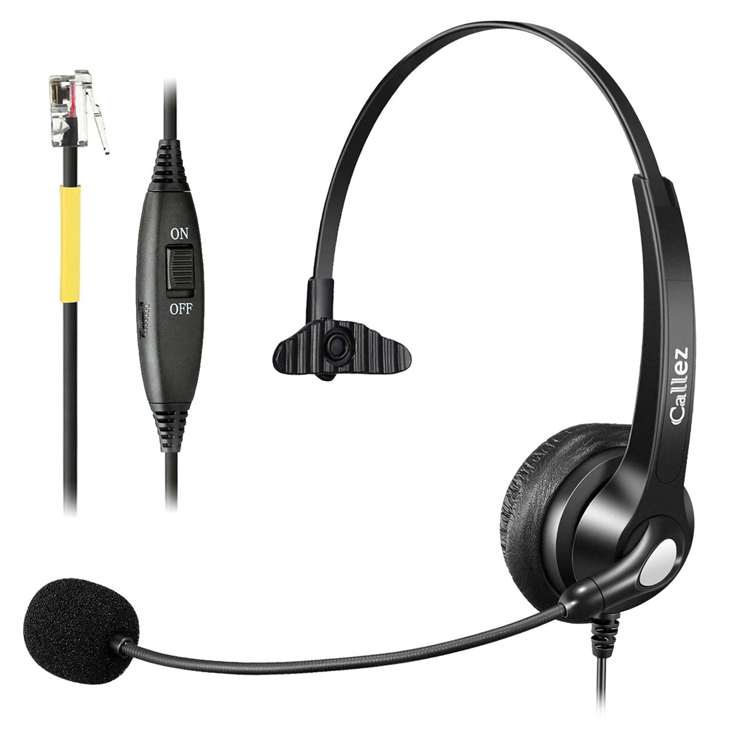 RJ9 Noise Cancelling Wired Headset with Microphone - Compatible with Grandstream GXP1610, Yealink SIP T41P/T42S/T46/T48S, Snom 300/320/712, Avaya 9608/J179, Panasonic Phones - Office & Call Center Use