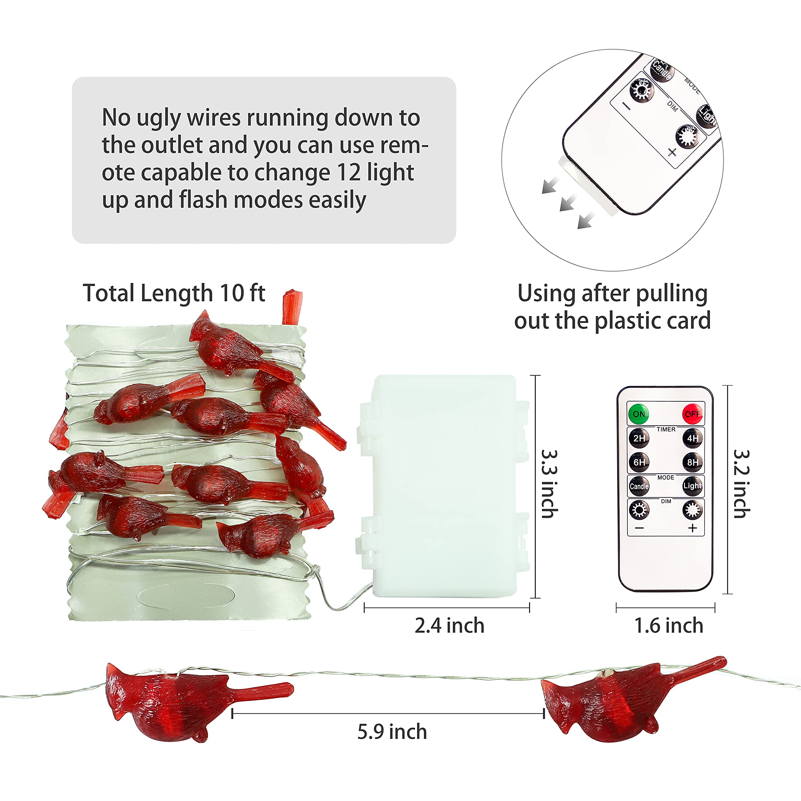 Christmas Cardinal LED String Lights - Battery Operated Fairy Lights with Red Bird Decor for Holiday Tree, Home & Bedroom - Perfect for Christmas Decorations, Party Lighting and Cozy Winter Ambiance