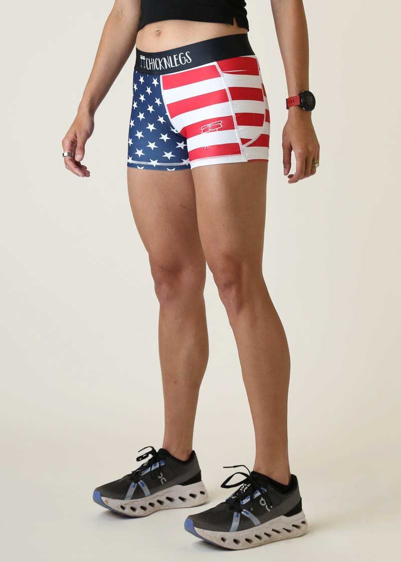 Best Women's USA Flag 3-Pack High Waist Compression Shorts - Moisture Wicking Workout Leggings for Running, Yoga & Gym - Comfortable Athletic Shorts for Women