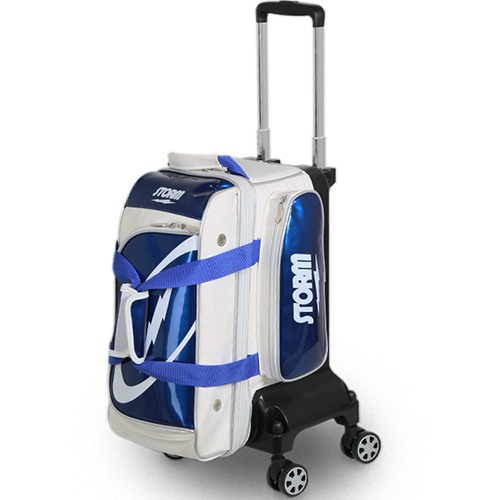 Storm Rolling Thunder Signature 2 Ball Double Roller Bowling Bag - 4 Wheel Edition in White/Blue | Perfect for League Play, Tournaments & Practice Sessions
