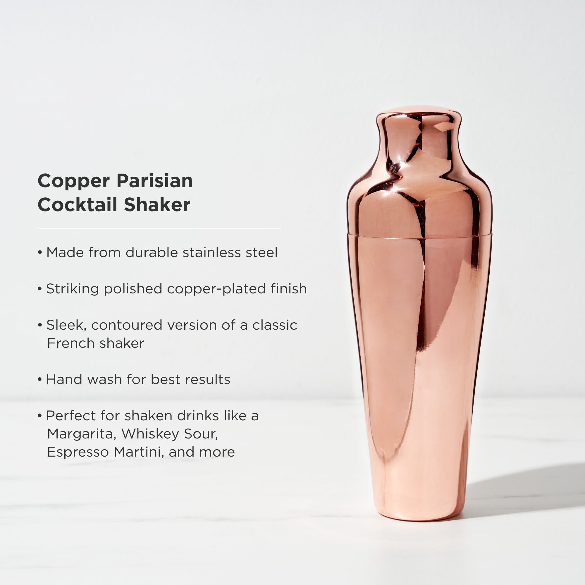 Premium Parisian Cocktail Shaker Set - 18/8 Stainless Steel Bar Mixing Tools for Martini & Margarita - Perfect for Home Bars, Cocktail Parties & Professional Bartenders