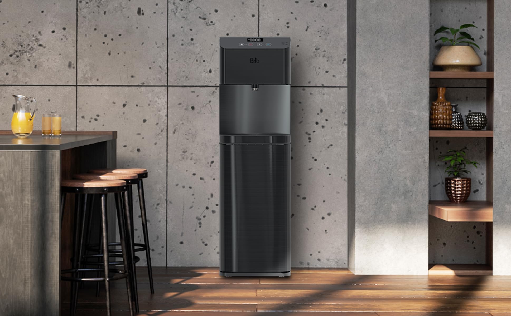 Brio Moderna Touchless Bottom Load Water Cooler Dispenser - Self-Cleaning, Motion Sensor, Tri-Temperature Dispensing, Child Safety Lock, 3/5 Gallon Bottle Capacity, Digital Display with LED Light - Perfect for Offices, Homes, and Schools