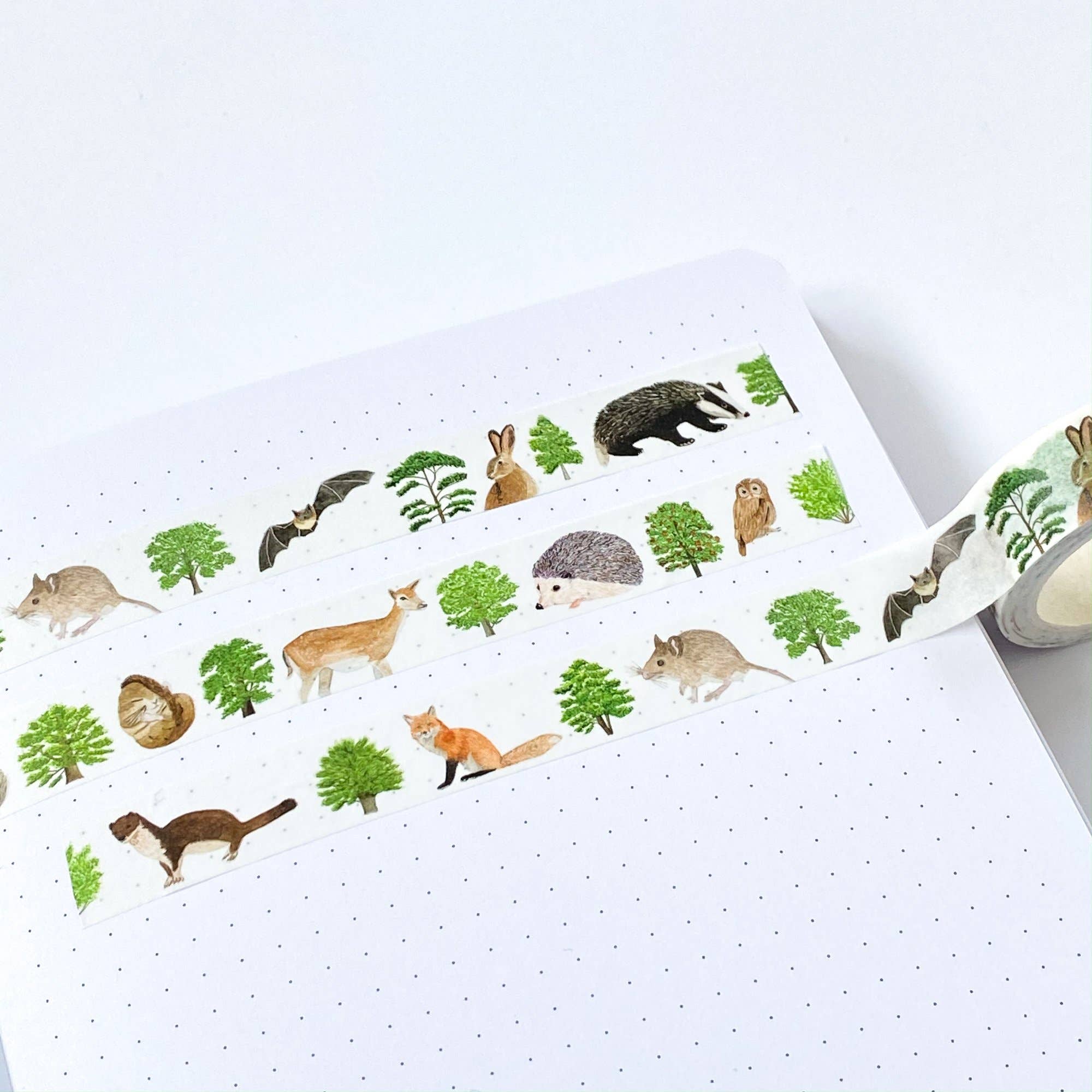 British Woodland Animals Washi Tape - Adhesive Decorative Paper Tape for Scrapbooking, Journaling, DIY Crafts & Gift Wrapping - Fox, Deer, Rabbit Design