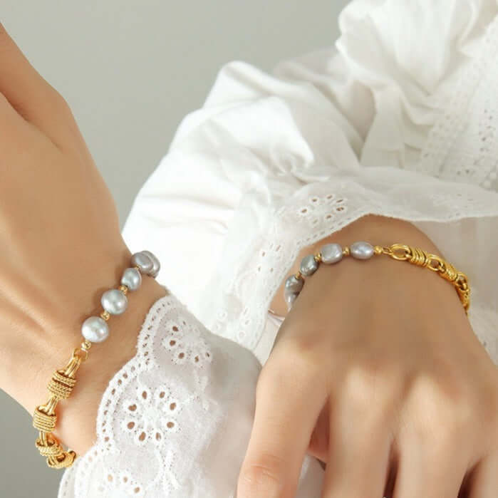 Natural Freshwater Pearl & Agate Pig Nose Bracelet for Women - Elegant Adjustable Beaded Wrist Jewelry E379 | Perfect for Daily Wear, Office, Parties & Special Occasions
