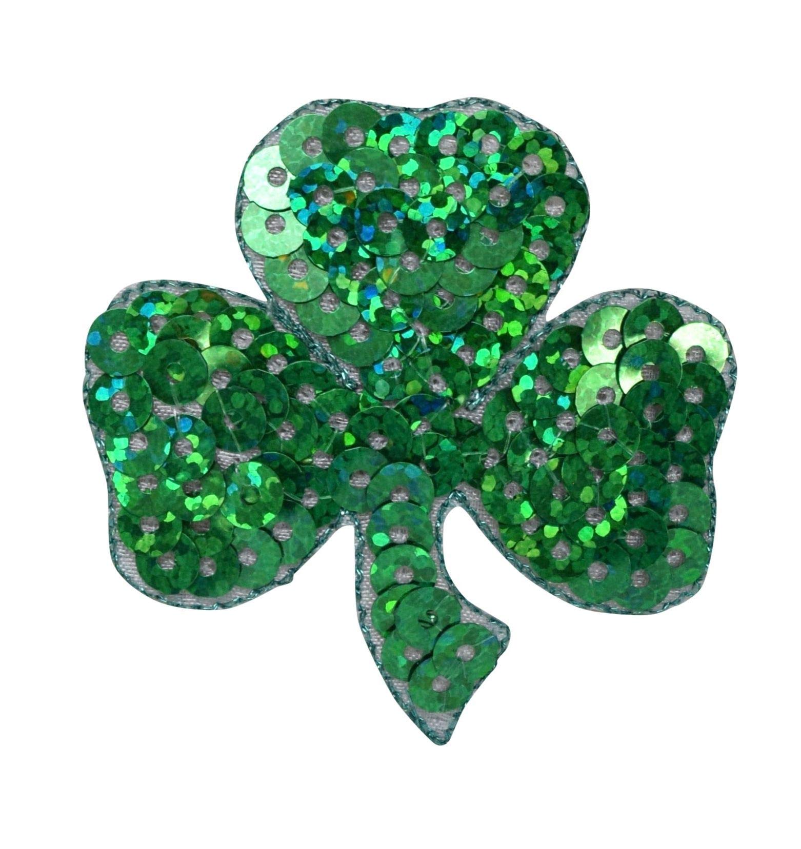 Irish Shamrock Clover Iron-On Patch with Sequin Embroidery - St. Patrick's Day DIY Craft, Clothing & Accessories Decoration for Hats, Jeans, Bags