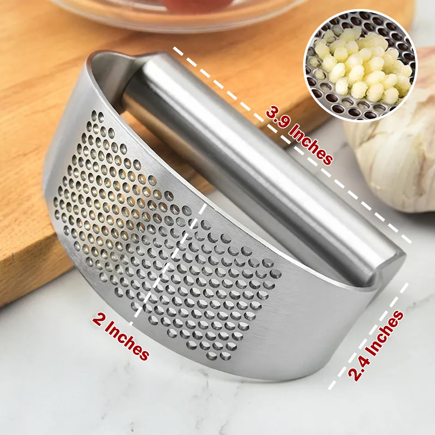 Premium Stainless Steel Garlic Press Rocker Set - Heavy Duty Garlic Mincer & Crusher with Silicone Peeler & Cleaning Brush - Perfect for Cooking, Meal Prep & Italian Cuisine