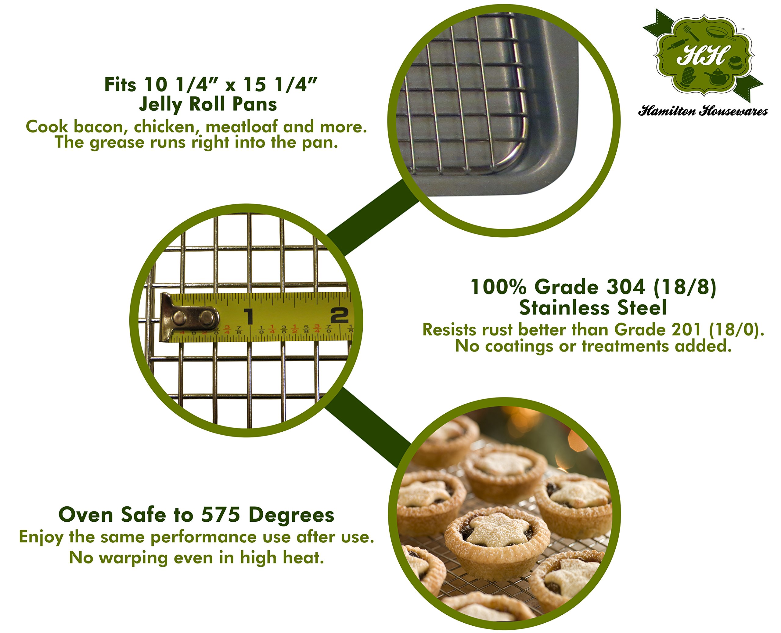 Premium Stainless Steel Cooling Rack for Baking - Heavy Duty Oven Safe Wire Rack for Cookies, Cakes, Breads - Fits Standard 15.25