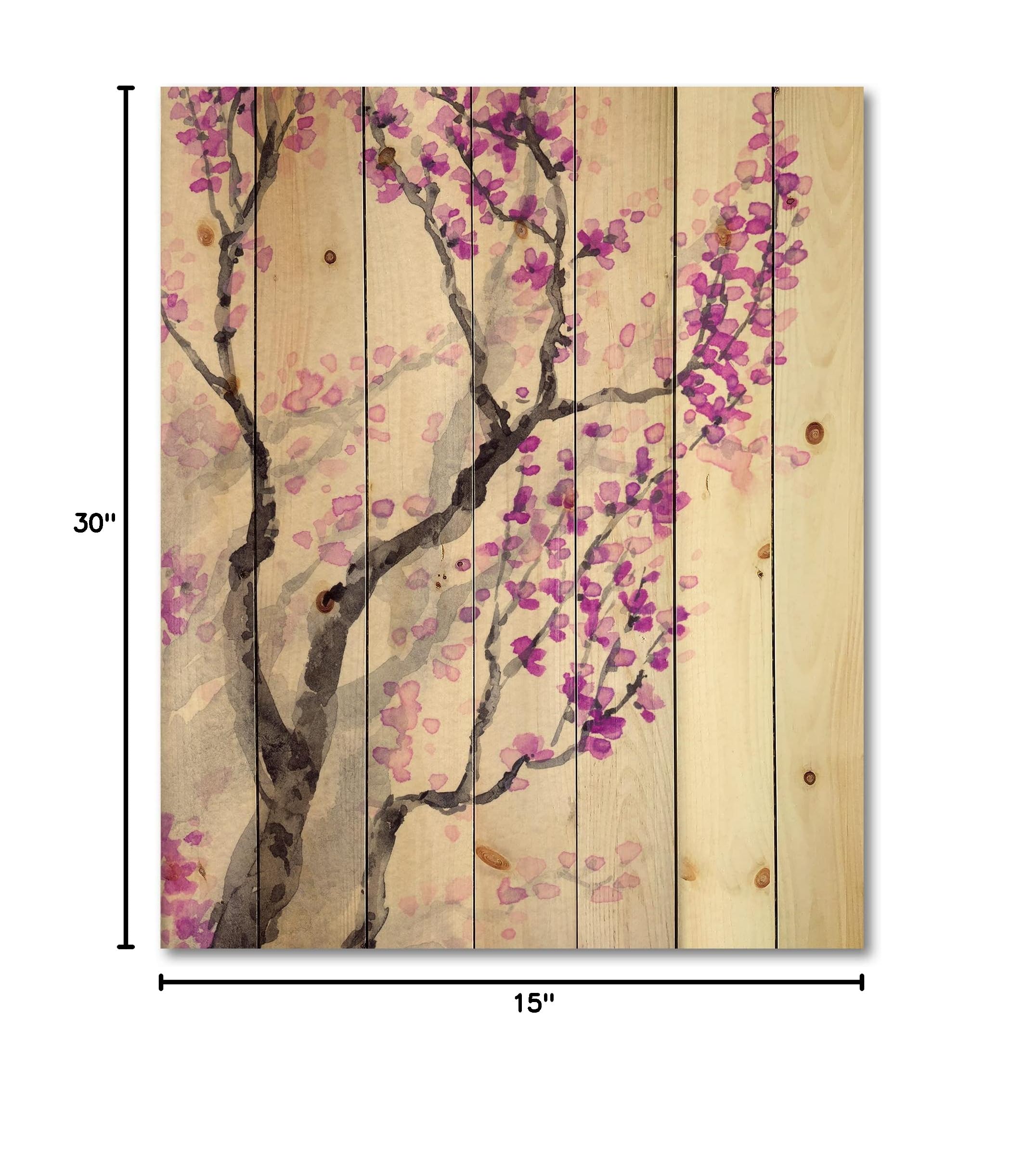 Spring Purple Flowers on Tree Branches - Traditional Wood Wall Decor, Large Floral Wood Wall Art Panel Printed on Natural Pine - Perfect for Living Room, Bedroom & Office Decoration