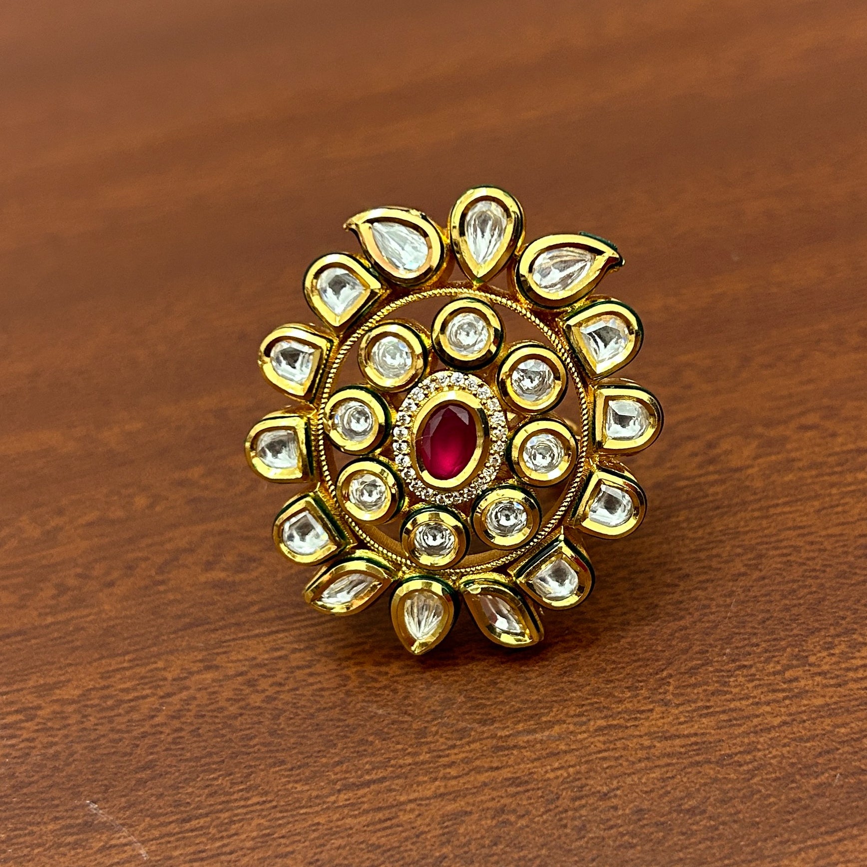 Luxury Gold Plated Royal Kundan & Stone Ring for Women - Elegant Indian Jewelry (D236) - Perfect for Weddings, Parties & Special Occasions