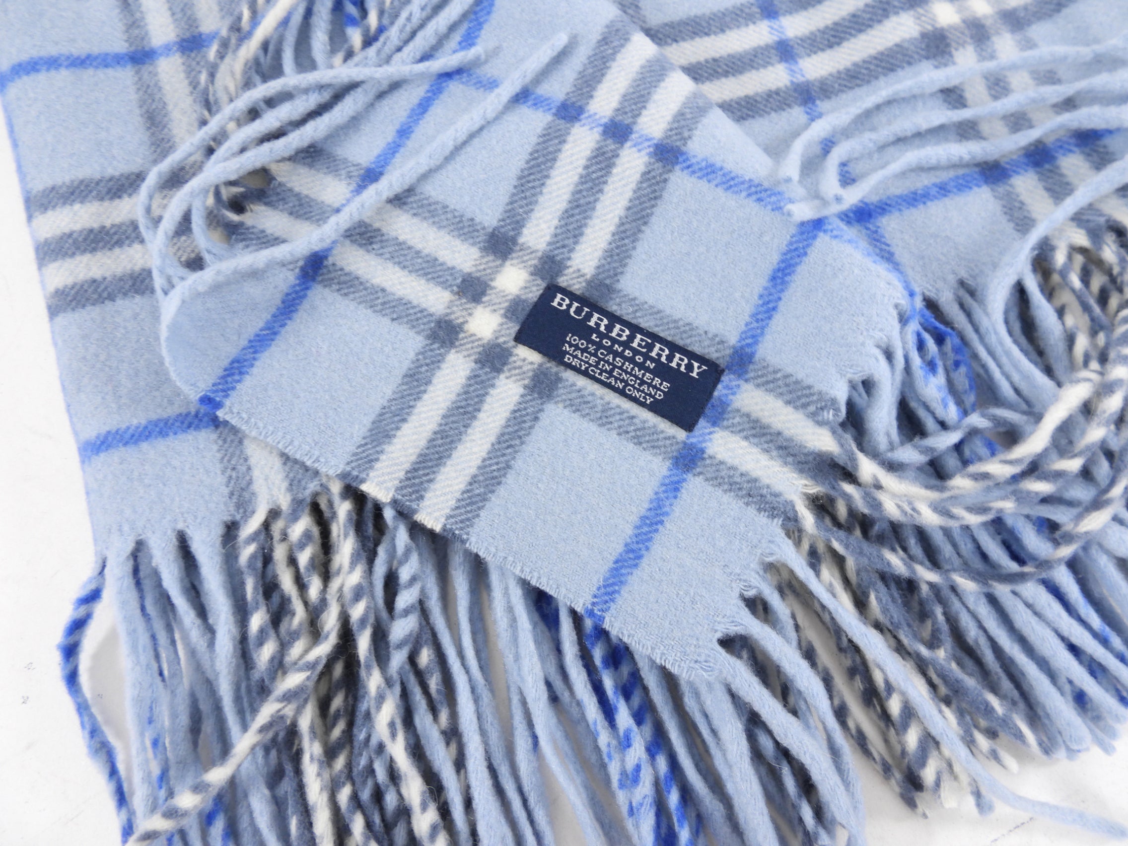 Burberry Blue Nova Check Cashmere Fringe Scarf - Luxury Winter Accessory for Women & Men - Perfect for Cold Weather, Travel & Fashion Outfits